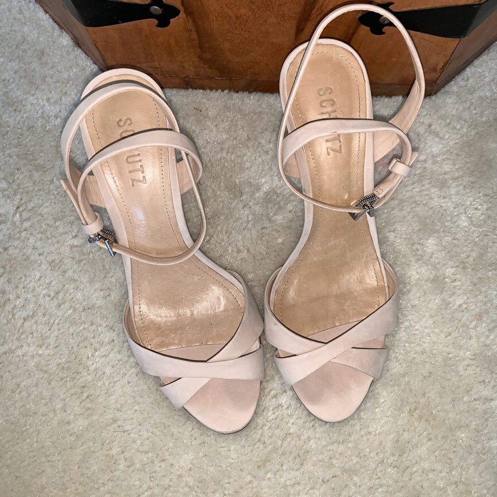 Schutz Cream Strapped Heels Leather Soles | Sz 8.5